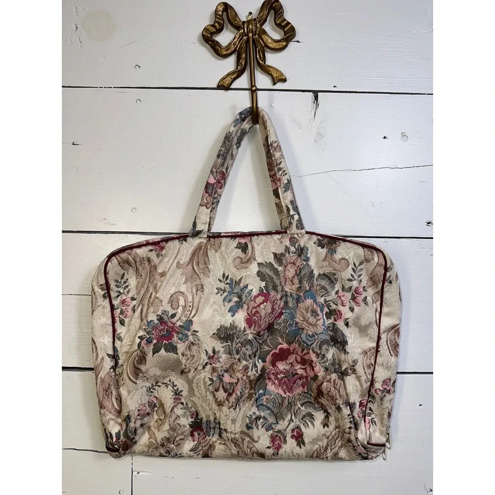 Vintage Victorias Secret Floral Tapestry Toiletry Bag Travel Makeup Case Pink